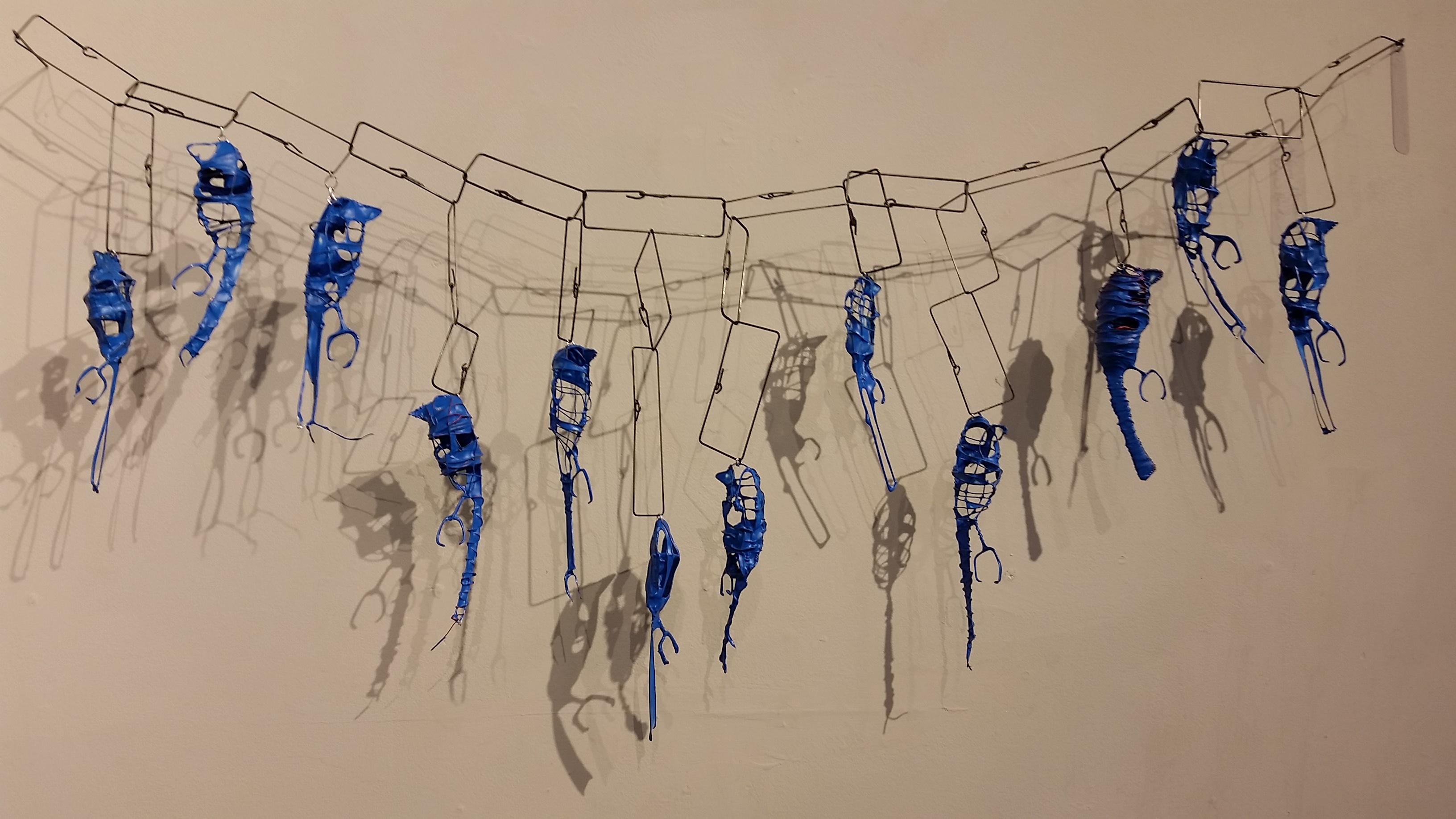 Valerie Mann, Blue Birds, steel, wire, Plasti Dip